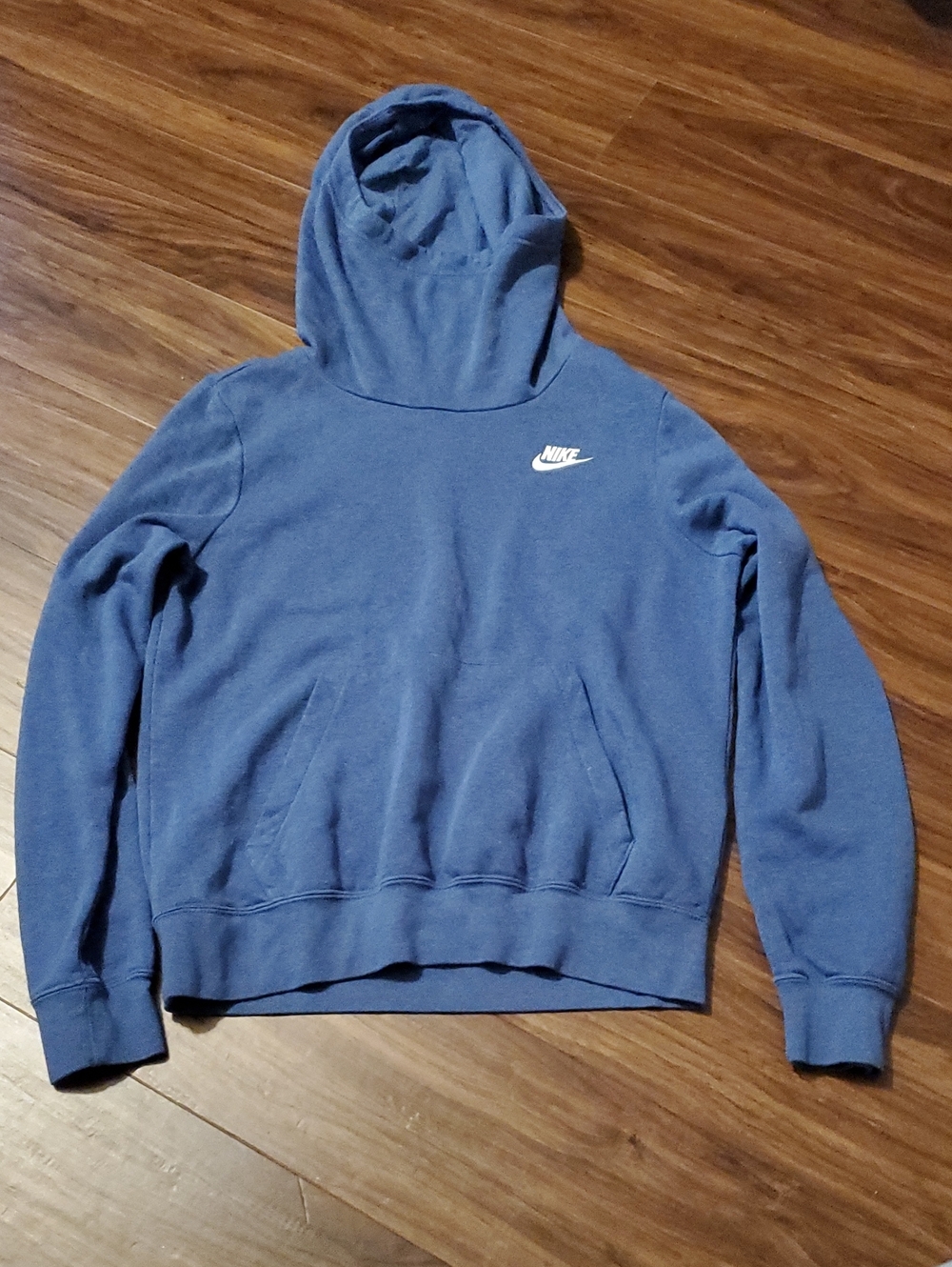 Nike Blue Pullover Hoodie with Face Covering And White Swoosh
